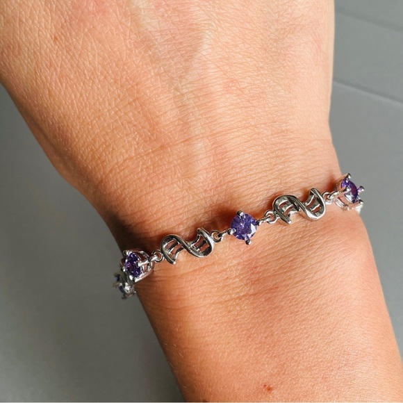 Amethyst CZ Sterling Silver Tennis Bracelet CHARMING - Picture 8 of 12
